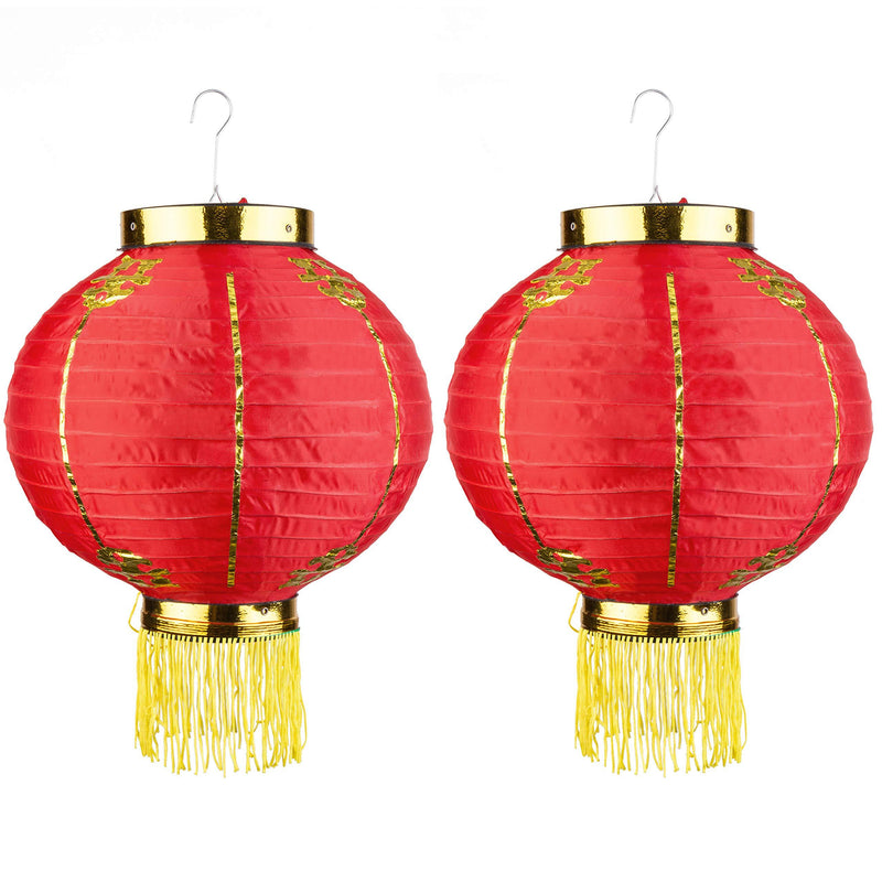 NewNest Australia - MyGift Decorative Red Silk Fabric Hanging Lantern Lamps, Set of 2 