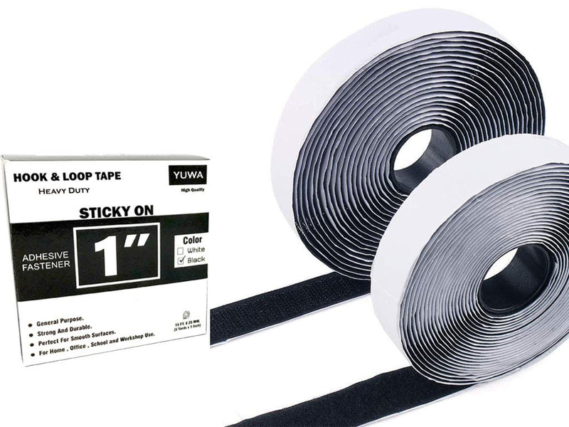 Yuwa 1 Inch Black Hook and Loop Magic Tape Self Adhesive Sticky Back Fastener Nylon Heavy Duty for DIY Craft (15 Feets) (Black) - NewNest Australia
