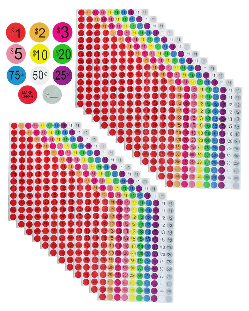 Preprinted Pricing Labels, Removable Neon Color Coding Garage Sale Stickers, 3/4 Inch Diameter, 10 Colors, 24 Sheets, Total 3360 Dots - NewNest Australia