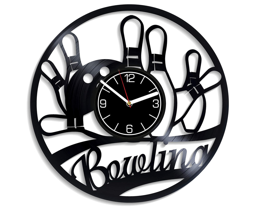 NewNest Australia - Kovides Bowling Vinyl Record Wall Clock Bowling Wall Art Hobby Home Decor Bowling Clock Bowling Vinyl Clock Gift for Men Bowling Wall Clock Vintage Bowling Gift Wall Clock Large 