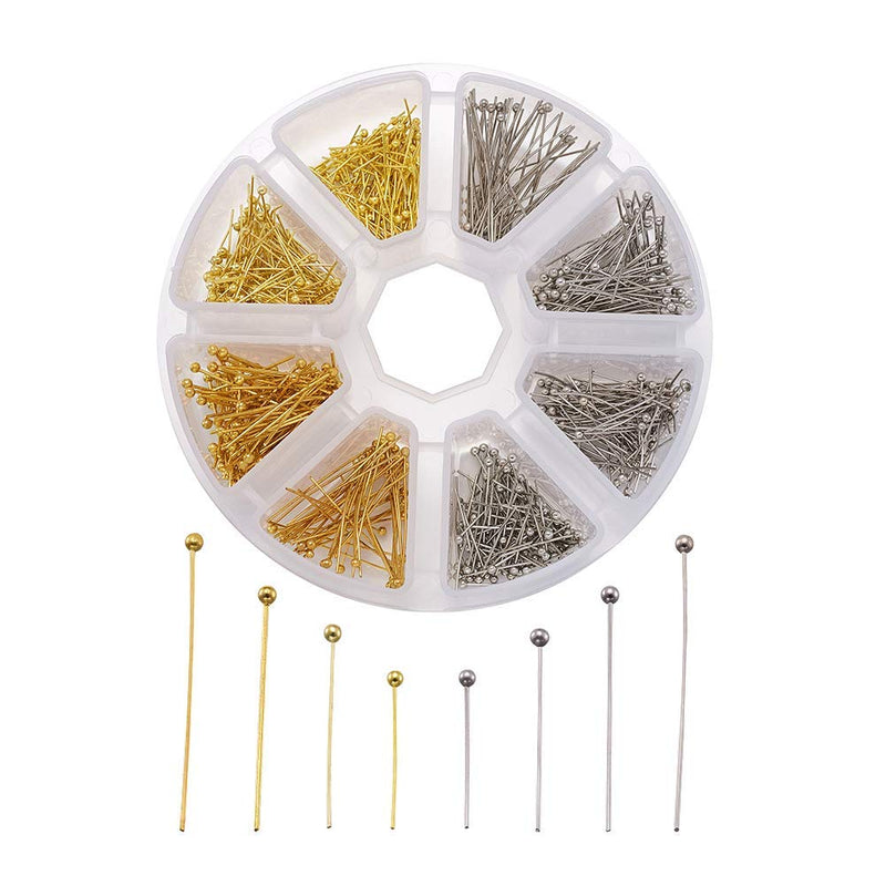 Pandahall Brass Ball Head Pins 16mm 20mm 25mm 30mm Wire Headpins for Earring Bracelet Jewelry Making (Platinum & Golden) 1 box-Ball Pins 16/20/25/30mm - NewNest Australia