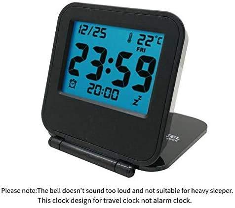 NewNest Australia - Egundo Small Digital Travel Alarm Clocks,Battery Operated Travel Clock with Alarm Light,Portable Folding Mini Pocket Temperature Clock for Outdoor Kids Beside Bed Desk Table Camper（Classic Black） Classic Black 