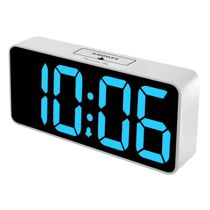 NewNest Australia - DreamSky 8.9 Inches Large Digital Alarm Clock with USB Charging Port, Fully Adjustable Dimmer, Battery Backup, 12/24Hr, Snooze, Adjustable Alarm Volume, Bedroom Desk Alarm Clocks White Case + Blue Digit 