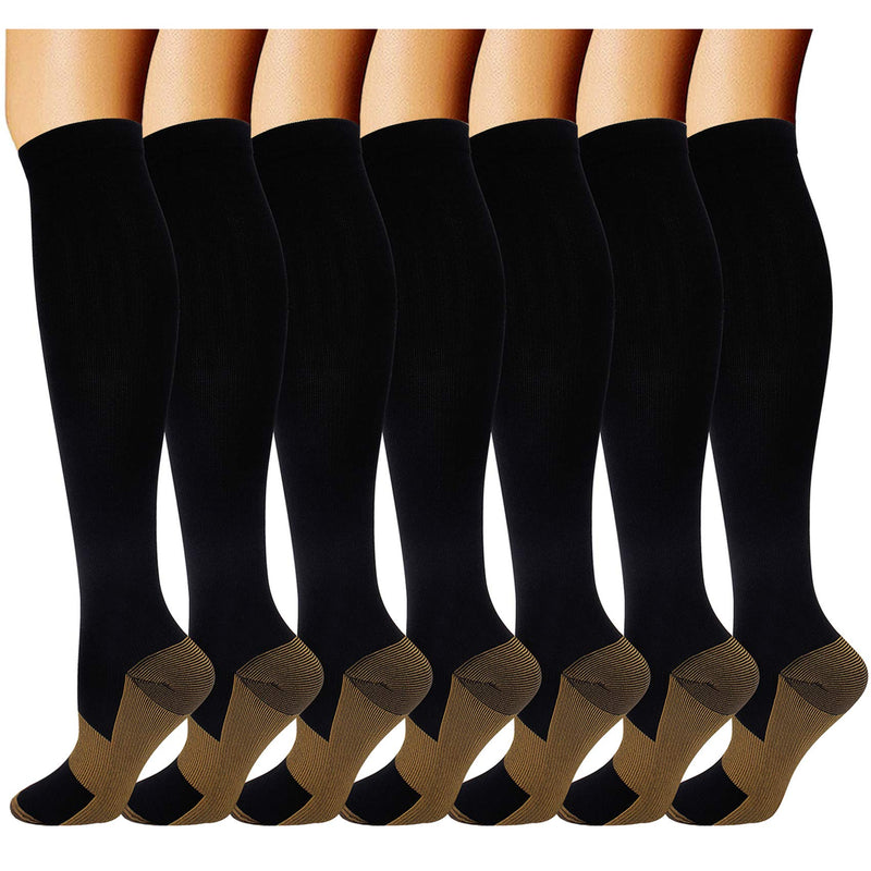 7 Pairs Copper Compression Socks for Men Women 20-30 mmHg Knee High Stockings Black Small/Medium (7 Pair) - NewNest Australia