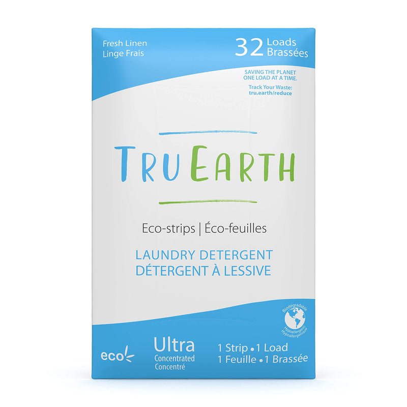 Tru Earth Eco-friendly, Biodegradable, Zero Waste, Cruelty-Free Laundry Detergent Sheets/Eco-Strips for Sensitive Skin, 32 Count (Up to 64 Loads), Fresh Linen Scent 32 Count (Pack of 1) - NewNest Australia