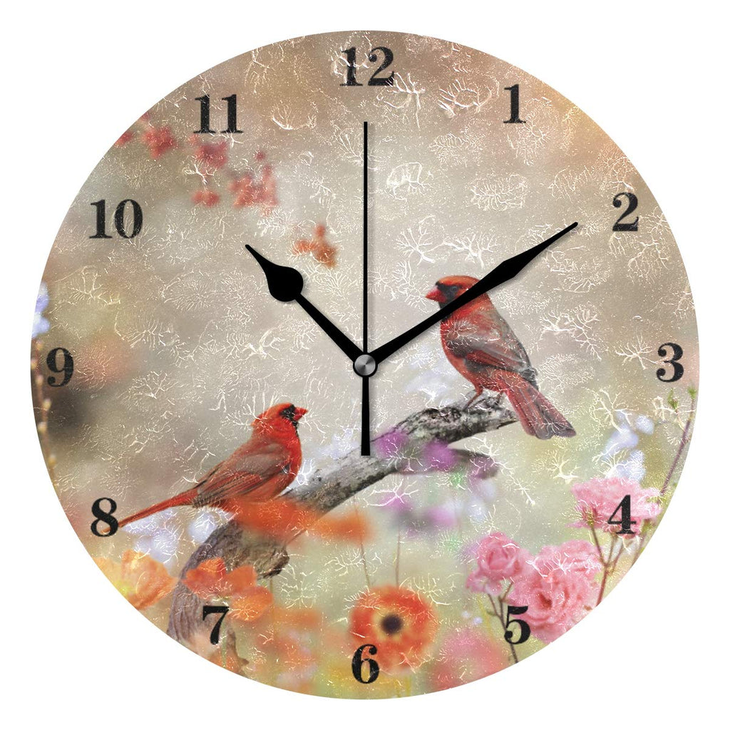 NewNest Australia - susiyo Silent Round Wall Clock Battery Operated Bird Cardinals Acrylic Creative Decorative Wall Clock for Kids Living Room Bedroom Office Kitchen Home Decor 