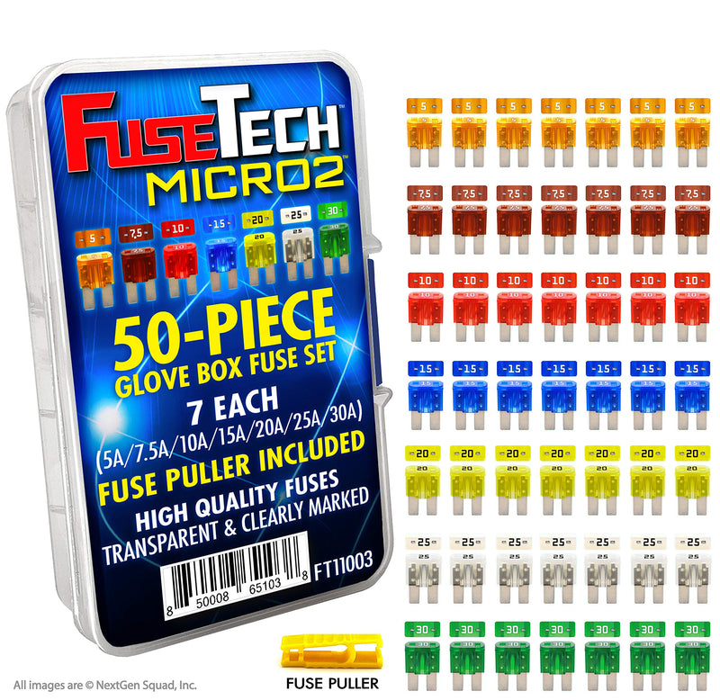 FuseTech Micro2 APT ATR 50 Piece Automotive Car Fuse Assortment Glove Box Set (49 Micro 2 Blade Fuses + Fuse Puller) 5A 7.5A 10A 15A 20A 25A 30A - NewNest Australia