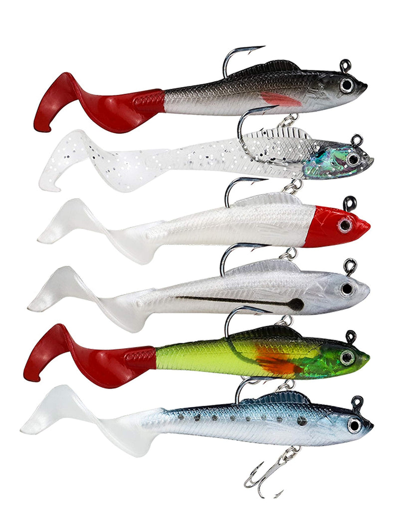 Facikono Lures for Bass Jig Head Soft Swimbait, 6-Pack 6 Colors Plastic Bait for Saltwater / Freshwater Fishing - NewNest Australia