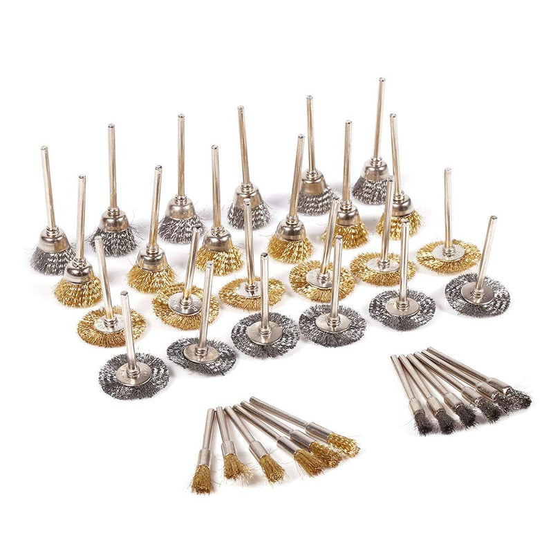 36 Pieces Stainless Steel and Brass Wire Brushes Wheel Cup Pen Brush Set Polishing Attachment Kit for Dremel Grinder Rotary Tools (Silver and Gold) 36Pcs Silver and Gold - NewNest Australia