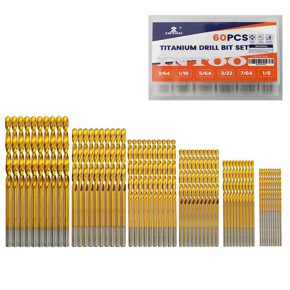 INTOO Mini Drill Bit Set 60 Pcs+12 Pcs Free High Speed Steel HSS Titanium Micro Drill Bits 3/64"-1/8" Metal,Plastic,Wood Drill Bit Sets Small Drill Bit. Random Delivery of New & Old Packaging. - NewNest Australia