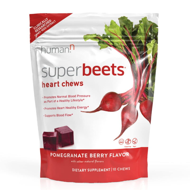 HumanN SuperBeets Heart Chews - Nitric Oxide Production for Daily Blood Pressure Support & Circulation - Grape Seed Extract & Non-GMO Beet Energy Chews - Pomegranate Berry Flavor, 60 Count - NewNest Australia