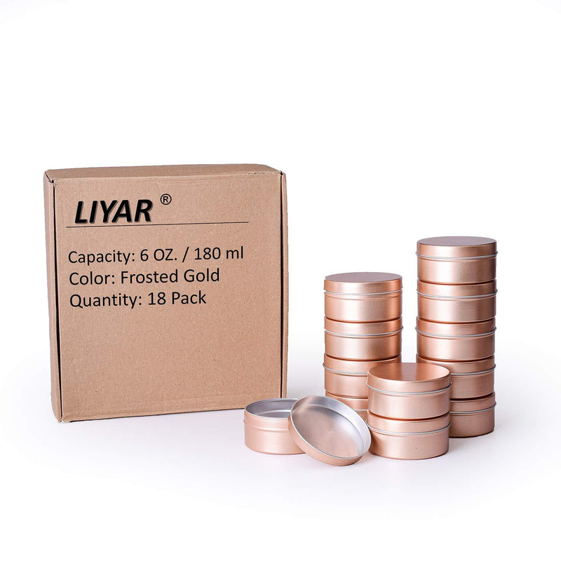 NewNest Australia - LIYAR 6oz Tin Aluminum Tins Container Round Tin Cans Candle Container with Slip-On Lid for Salve, Spices or Candies(18 Pack,Frosted Gold) 