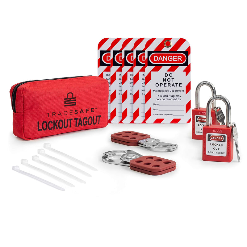 TRADESAFE Lockout TAGOUT KIT with Hasps, Loto Tags, Red Safety Padlocks | OSHA Compliance for Electrical Lock Out Tag Out Kits, Locks, and Loto Lock Set (1 Key Per Lock) 1 Key Per Lock - NewNest Australia