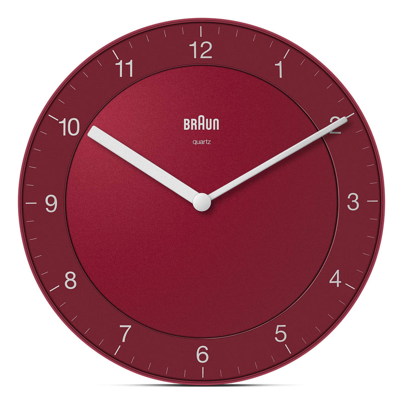 NewNest Australia - Braun Classic Analogue Wall Clock with Quiet Quartz Movement, Easy to Read, 20cm Diameter in Red, Model BC06R. 