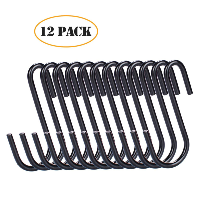 NewNest Australia - 12 Pack 2.4" Heavy Duty (22lbs Max) S Shaped Hooks Hanging Hangers Hooks for Kitchen, Bathroom, Bedroom and Office(Pan,Pot,Coat,Bag,Plants)(Black) 2.4"(6cm) Black 