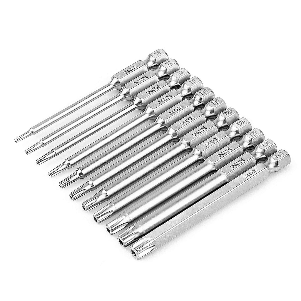 Screwdriver Bit Set Torx, 11 Pcs 1/4 Inch Hex Shank T6-T40 Magnetic S2 Steel Torx Security Head Screwdriver Drill Set Bits with Case (3 Inch Length) - NewNest Australia