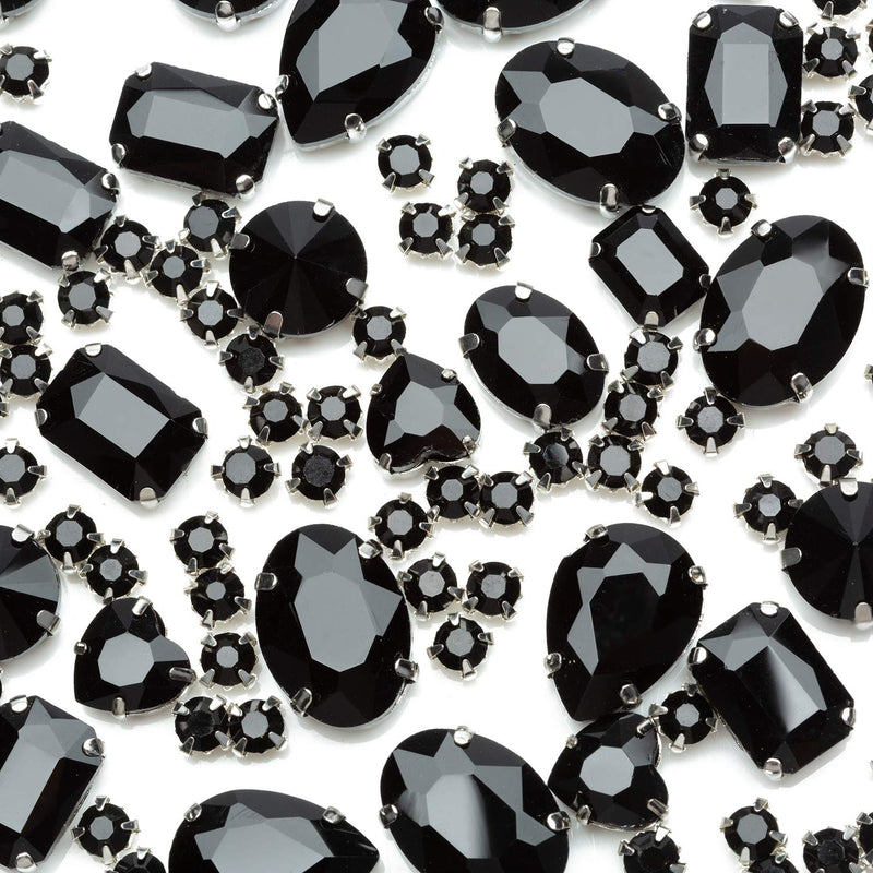 Sew On Rhinestone, Choupee 130PCS Black Sew On Glass Gems Metal Back Prong Setting Sewing Claw Rhinestone Mix Shapes Sew On Stone for Jewelry, Clothes, Costume, Shoes, Belt, Dress, Garments and Crafts - NewNest Australia