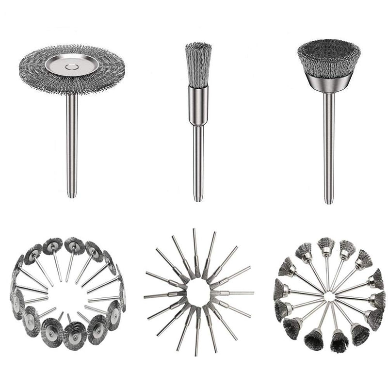 45 Pieces Stainless Steel Wire Brushes Wheel Cup Pen Brush Set Polishing Attachment Kit for Dremel Grinder Rotary Tools (Silver) 45Pcs Silver - NewNest Australia