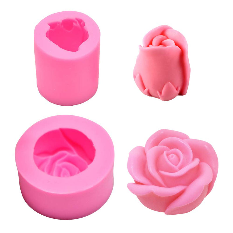 2Pcs/Set 3D Rose Flower Candle Molds, Rose Shaped Craft Art Silicone Mold for Fondant Cake Decoration Making Beeswax Candle Handmade Soap Lotion Bar Crayon Wax Plaster - NewNest Australia