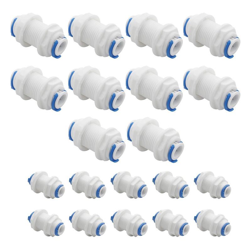 Pxyelec 3/8 inch Bulkhead Quick Connector, 1/4 inch White Tube Fittings Bulkhead Connector for RO Water Reverse Osmosis System (Pack of 20) - NewNest Australia