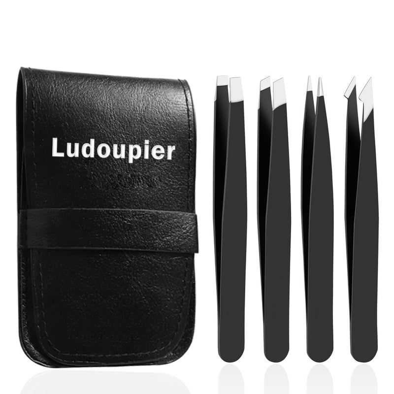 LUDOUPIER [4+1 Pieces] Tweezers Set with Travel Case, Great Precision Upgrade Professional Anti-rust Alloy Tweezers for Women & Men, Multi-purpose as Eyebrows Facial Hair Ingrown Hair Removal - NewNest Australia