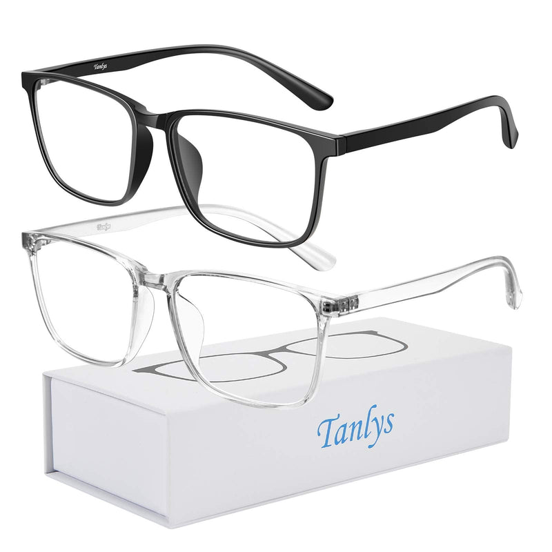 Tanlys 2 Pack Blue Light Blocking Glasses for Computer Eye Strain [Dry Eye & Sour Eye], Anti UV Reduce Headache Classic Bluelight Blocker Glasses Men Women Black & Clear - NewNest Australia