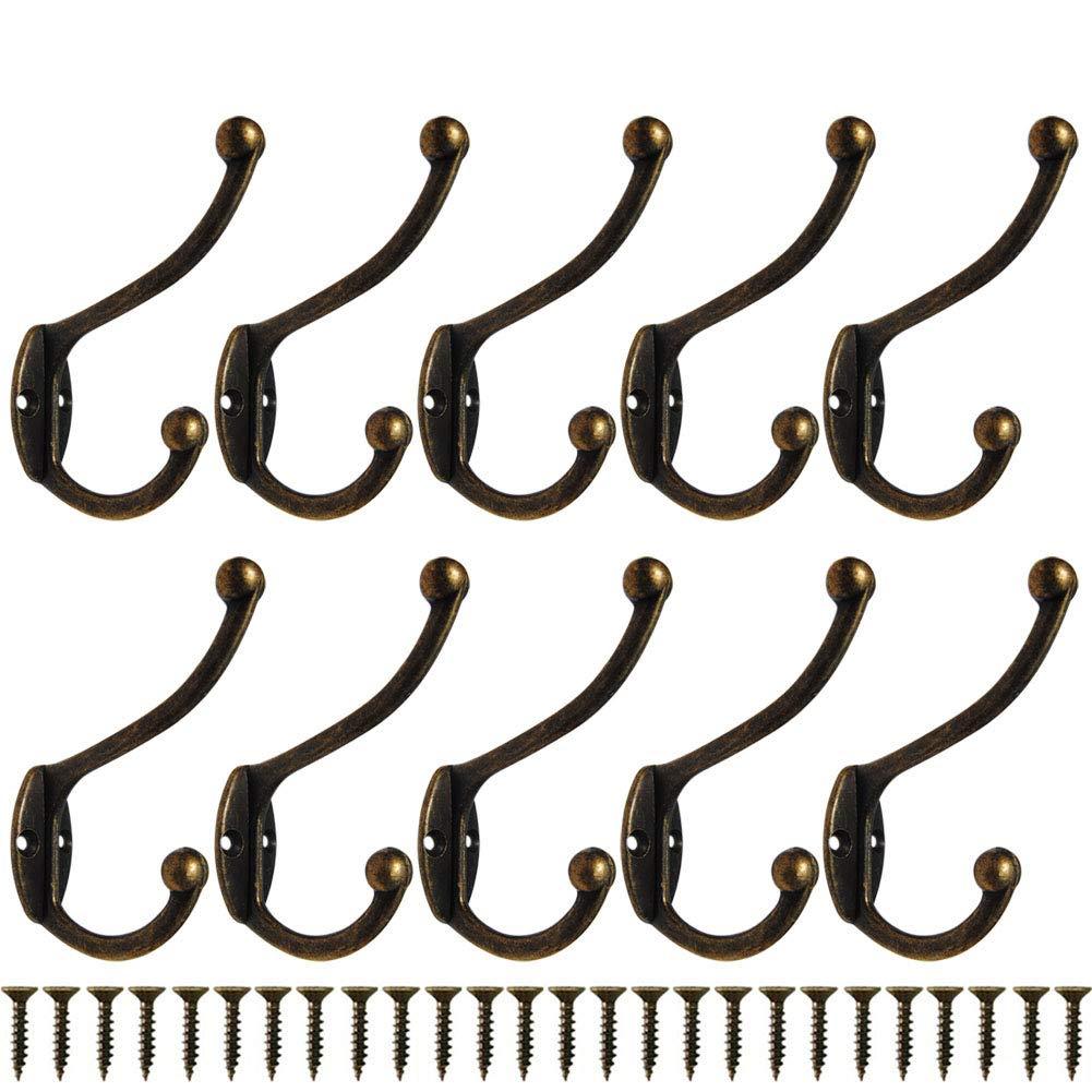 NewNest Australia - Heavy Duty Coat Hooks 10 Pack Wall Mounted Hooks Metal Hooks Dual Robe Hook Rustic Hooks Heavy Duty Dual Retro Double Hooks Coat Hanger and Screws for Coat/Backpack/Bag/Towel/Key/Cap 10 Pack Bronze 