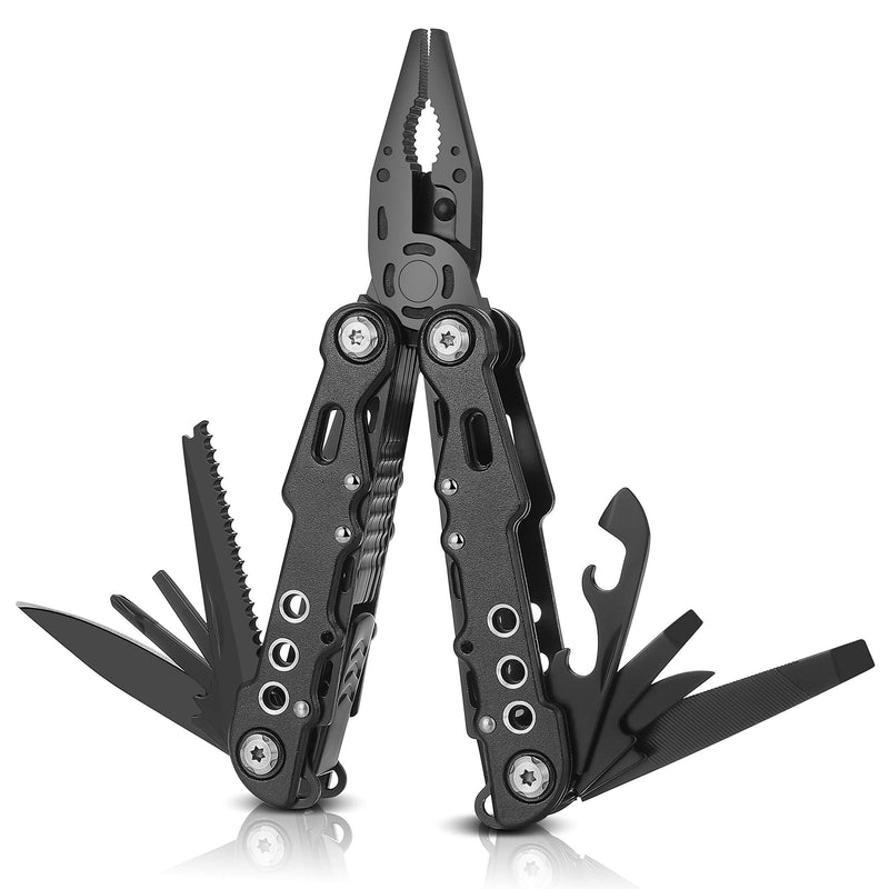 Suruid 12 in 1 Multi tool Pliers Pocket Knife with Durable Nylon Sheath, Multitool with Pliers, Bottle Opener, Screwdriver, Saw-Perfect for Outdoor, Survival, Camping, Fishing, Hiking - Cool Black - NewNest Australia