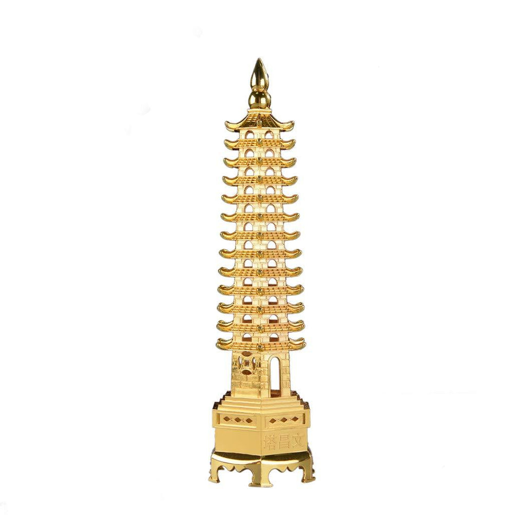 NewNest Australia - 10.2'' Alloy Fengshui 13 Level Pagoda Wenchang Tower Statue Protection Business Rises Desk Decor Collectible Golden Color ZD114 10.2'' 13-Level 