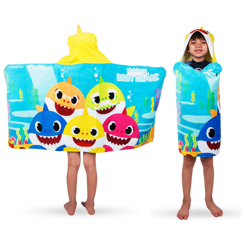 Franco Kids Bath and Beach Soft Cotton Terry Hooded Towel Wrap, 24" x 50", Baby Shark 24" x 50" - NewNest Australia