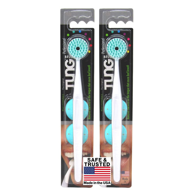 Peak Essentials | The Original TUNG Brush Kits | Premium | Tongue Cleaner | Scraper | Scrubber | Odor Eliminator | Fight Bad Breath | Fresh Mint | BPA Free | Made in America | (2 Count w/Cap) With Cap 2 Count (Pack of 1) - NewNest Australia