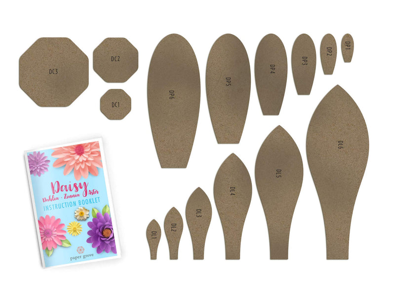 Paper Daisy, Dahlia, Zinnia, and Aster Template Kit 5" - 18" Leaf Templates Instruction Book Included for DIY Paper Flowers Daisy+Dahlia+Aster+Zinnia - NewNest Australia