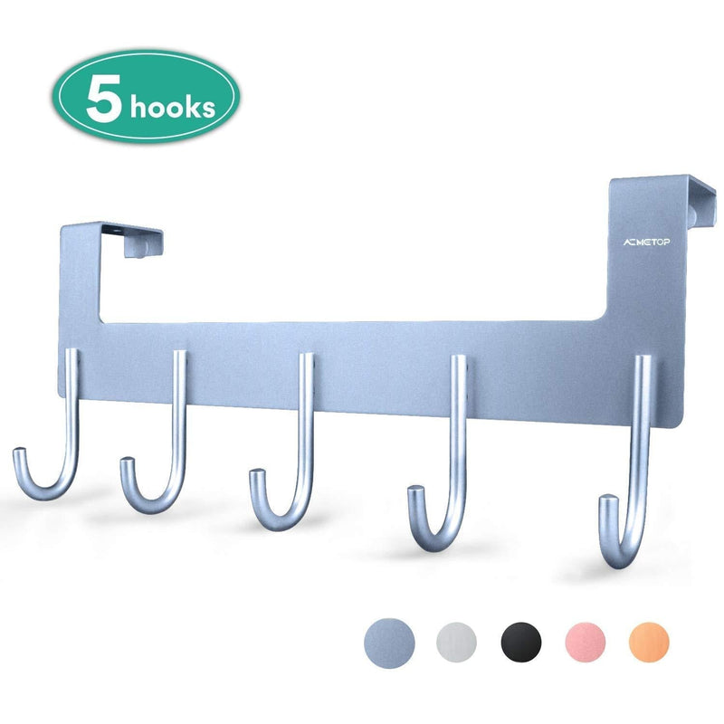 NewNest Australia - ACMETOP Over The Door Hook Hanger, Heavy-Duty Organizer for Coat, Towel, Bag, Robe – 5 Hooks, Aluminum, Matte Finish (Gray) Gray 