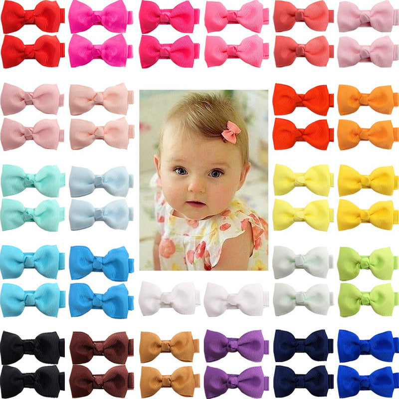 50 Pieces 25 Colors in Pairs Baby Girls Fully Lined Hair Pins Tiny 2" Hair Bows Alligator Clips for Girls Infants Toddlers Colorful Pure - NewNest Australia