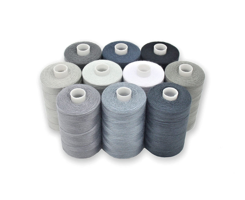 BlesSew Gray Sewing Threads - 10 Large Spools of Polyester Thread for Hand, Quilting & Sewing Machine - Grey Shades Plus Black & White - 1000 Yards Per Spool Balance - NewNest Australia