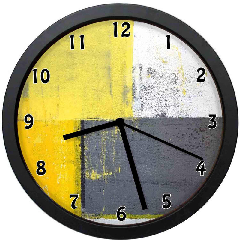 NewNest Australia - YiiHaanBuy Grey and Yellow Decorative Wall Clock，Street Modern Grunge Abstract Squares - Silent Quartz Wall Clock，The Best Gift for Loved Ones，Friends，couples-10inch 1 