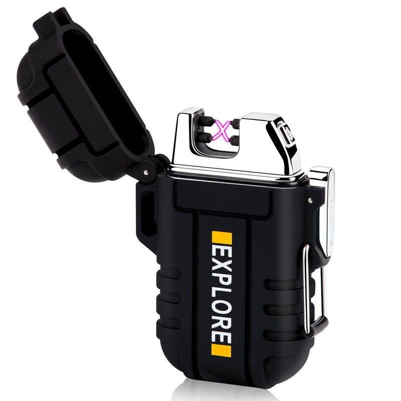 Waterproof Lighter Outdoor Windproof Lighter Dual Arc Lighter Electric Lighters USB Rechargeable-Flameless-Plasma Cool Lighters for Camping,Hiking,Adventure,Survival Tactical Gear (Black) Black - NewNest Australia
