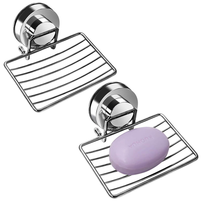 Top-Spring Shower Soap Holder, 2 Packs Vacuum Suction Soap Dish Holder, Stainless Steel Soap Holder for Shower Bathroom Tub Kitchen Sink Silver Shallow - NewNest Australia