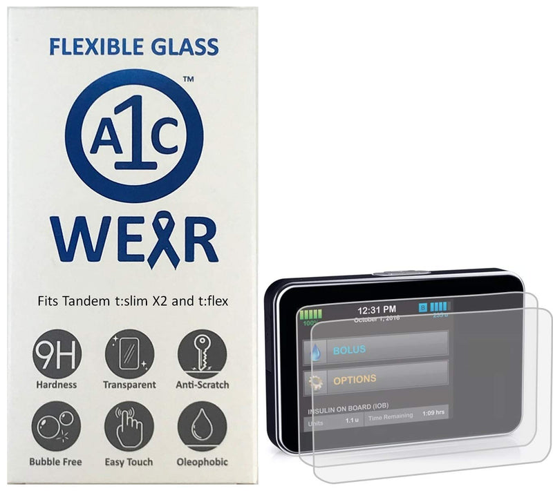 A1C WEAR - 9H Flexible Glass Screen Protector For Tandem tSlim X2 and tFlex Insulin Pumps - Won't Crack or Chip - Anti-Scratch Anti-Fingerprint - 2 Pack - NewNest Australia
