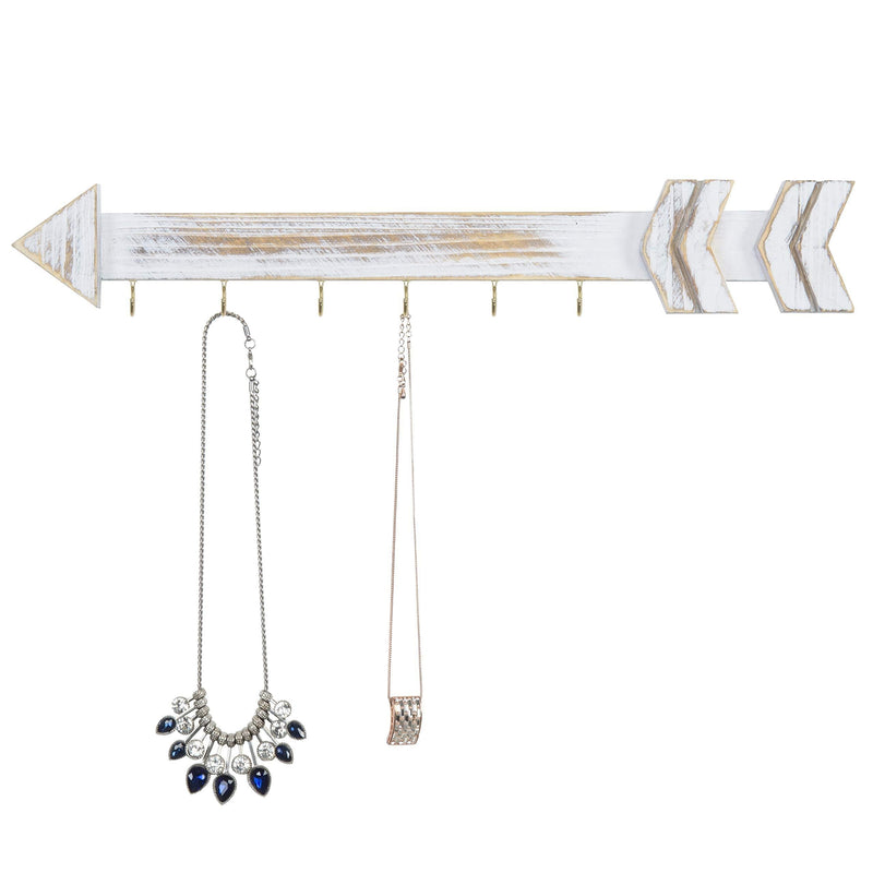 MyGift Wall Mounted Shabby Chic Whitewashed Wood Arrow Jewelry Organizer, 6-Hook Necklace Hanging Rack - NewNest Australia