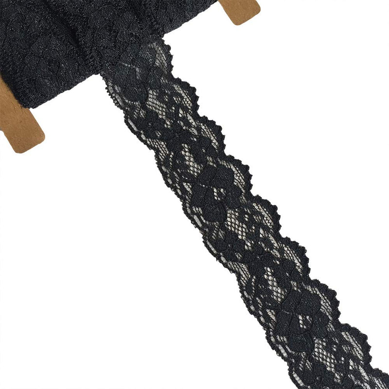Lace Realm 1.5 inch Wide Black Stretch Floral Pattern Lace Ribbon Trim for Sewing, Gift Package Wrapping, Floral Designing & Crafts-10 Yards (3601 Black) 3601 black - NewNest Australia
