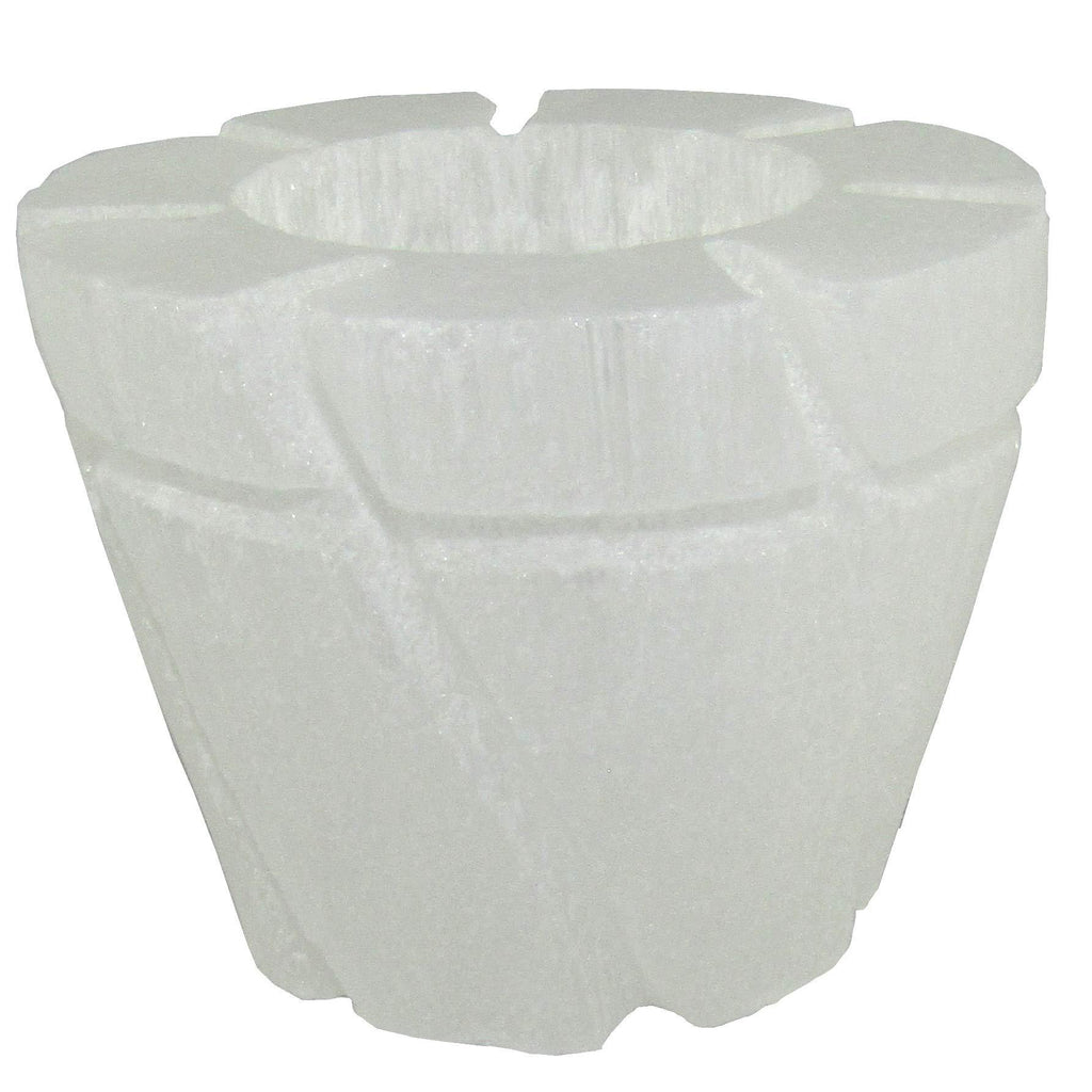 NewNest Australia - CircuitOffice Selenite Flower Pot Tealight Candle Holder, About 2.8" Across, 2.2" Tall, Charge and Cleanse Crystals 