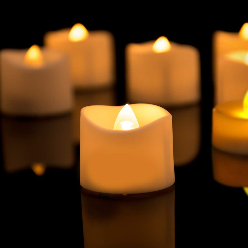 Homemory LED Candles, Lasts 2X Longer, Realistic Tea Lights Candles, LED Tea Lights, Flickering Bright Tealights, Battery Operated/Powered, Flameless Candles, White Base, Batteries Included, Set of 12 Bright Yellow - NewNest Australia