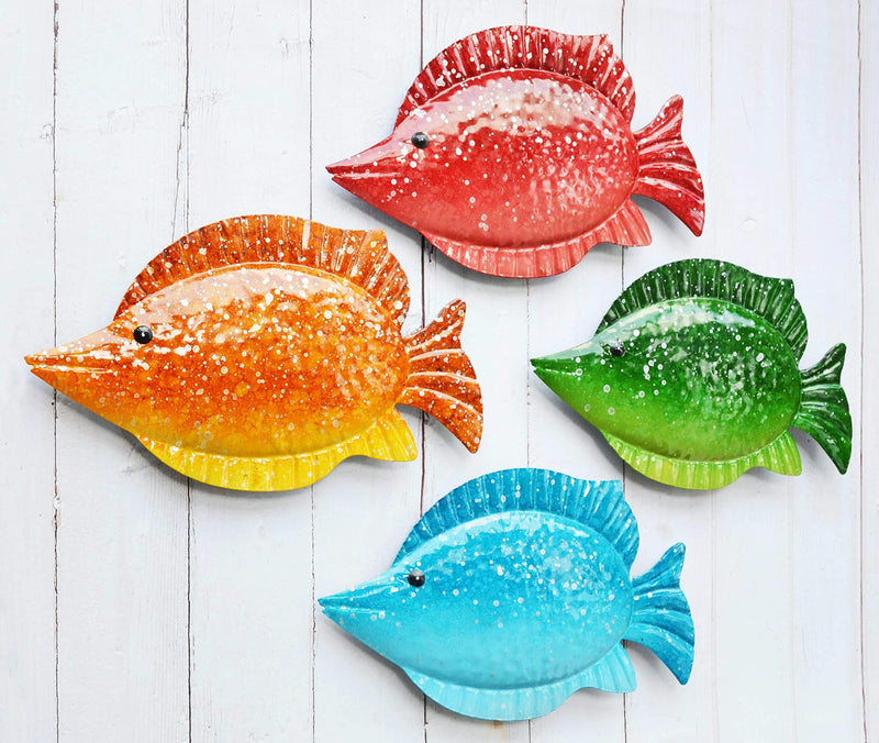 NewNest Australia - ShabbyDecor Coastal Ocean Sea Metal Fish Hanging Wall Art Decor Set of 4 for Outdoor or Indoor Fish Set of 4 