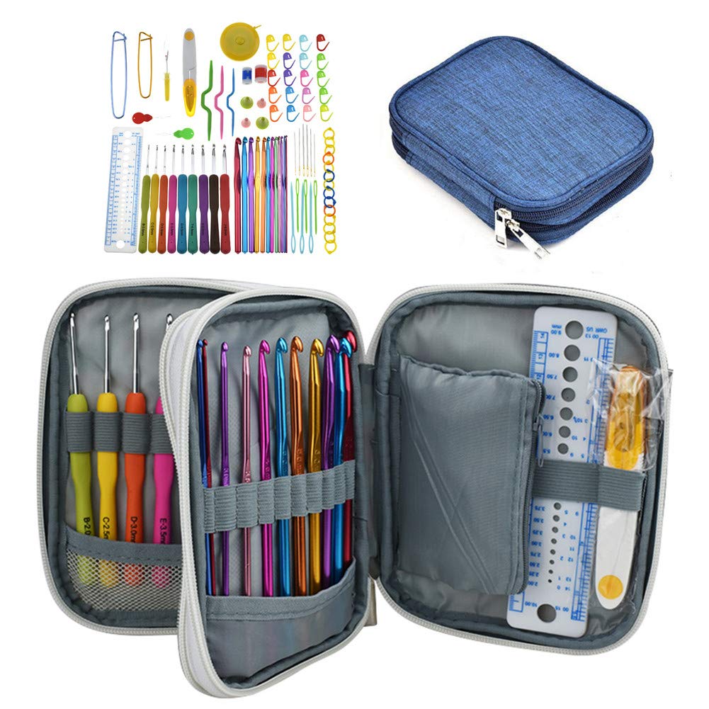 Katech 85-Piece Crochet Hooks Set Crochet Hook Kit with Storage Case  Ergonomic Knitting Needles Weave Yarn Kits DIY Hand Knitting Craft Art Tool  for Beginners and Experienced Crochet Lovers Blue