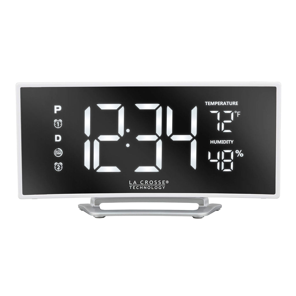 NewNest Australia - La Crosse Technology 602-249 Curved Mirror LED Alarm Clock with Temperature & Humidity with USB, White 