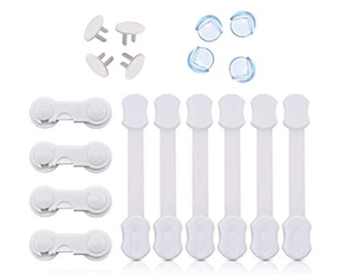 18 Pieces Baby Safety Proofing Kit- 6 Strong, Sturdy Adjustable Latches (Bonus Extra 6x3M Adhesives) + 4 Cabinet Locks+ 4 Corner Protectors and 4 Electrical Socket Plugs- No Tools Needed! (White, 18) White - NewNest Australia