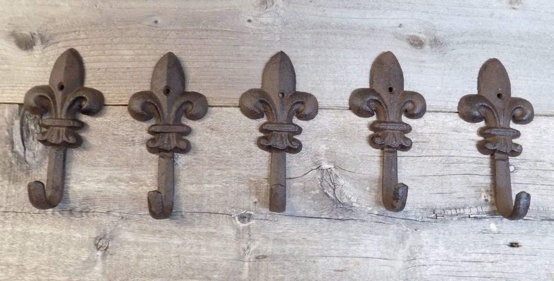 NewNest Australia - 5 Coat Hooks Fleur DE LIS French Entry Way Dog Leash Towel Bath Bathroom Kitchen 