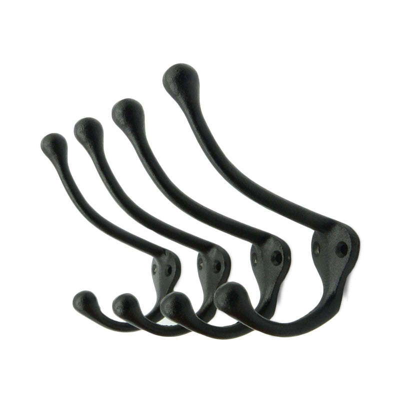 NewNest Australia - Vintage Cast Iron Wall Hooks (Black Texture Finish, Set of 4) - Rustic, Farmhouse Coat Hooks | Great for Coats, Bags, Towels, Hats | Classic Standard Black Texture 