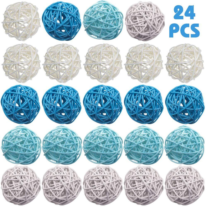 NewNest Australia - DomeStar Rattan Ball, 24PCS 2 Inch Wicker Ball Decorative Ball Orbs Vase Fillers Blue 